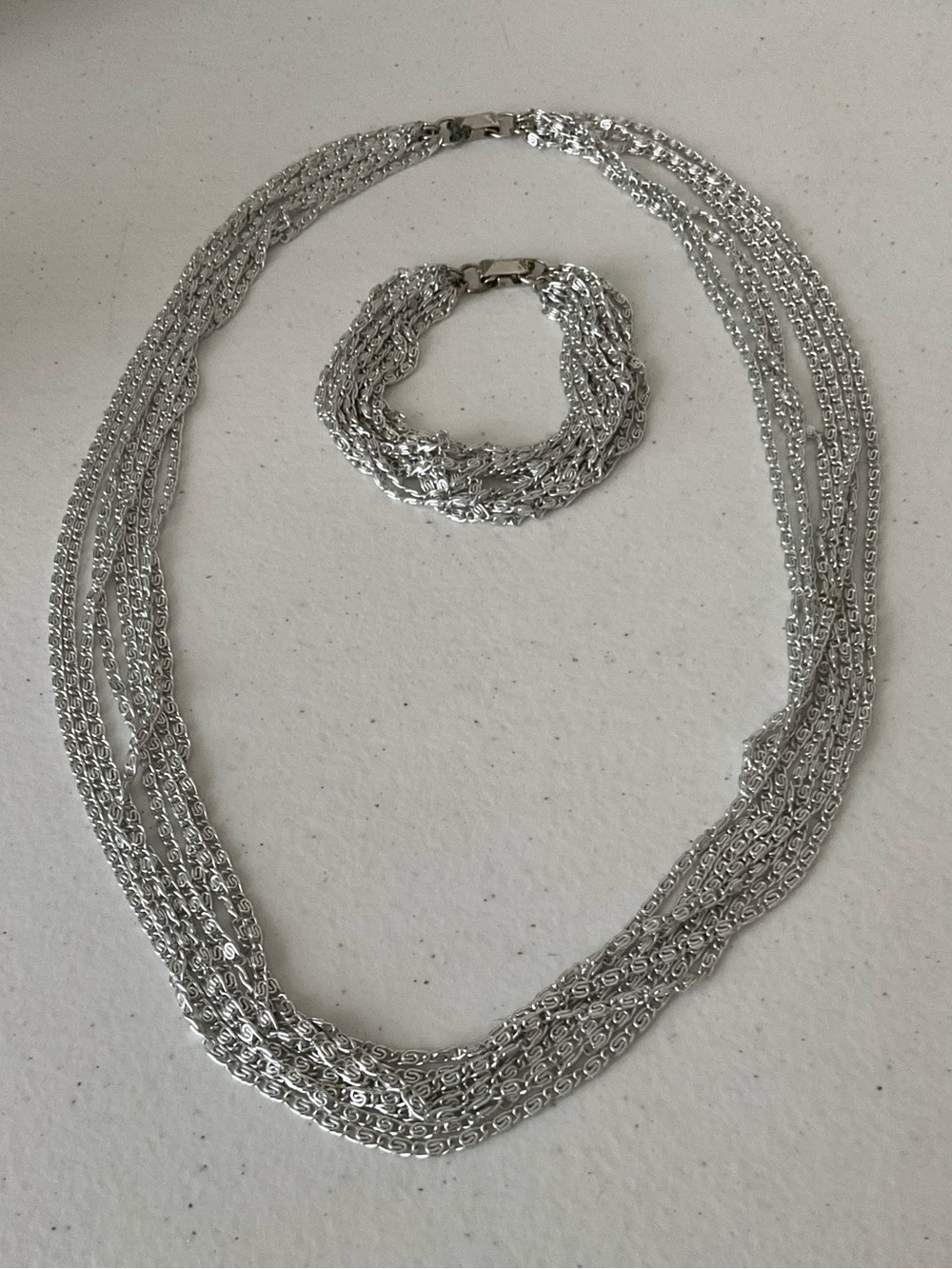 Vintage Celebrity Silver Tone Multi-Strand Necklace and Bracelet Set